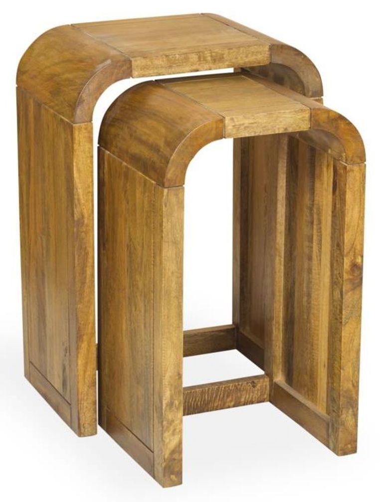 Curved Edge Mango Wood Nest of 2 Tall Tables