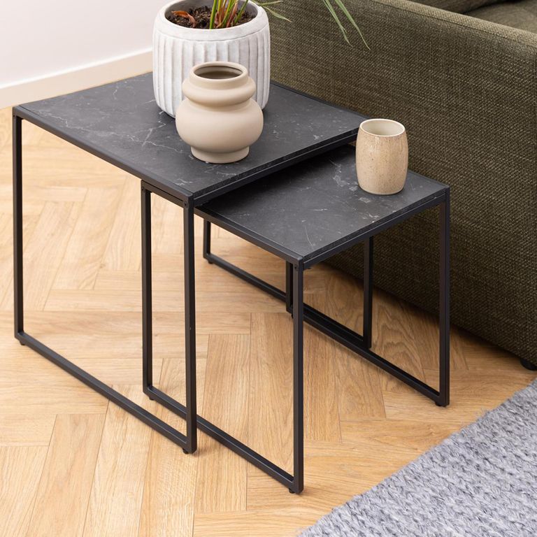 Infinity Nest of Tables - Square - Black Marble Effect - Set of 2