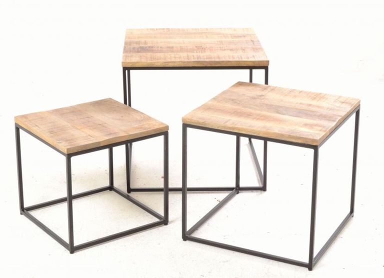 Old Empire Mango Wood Square Nest of 3 Tables