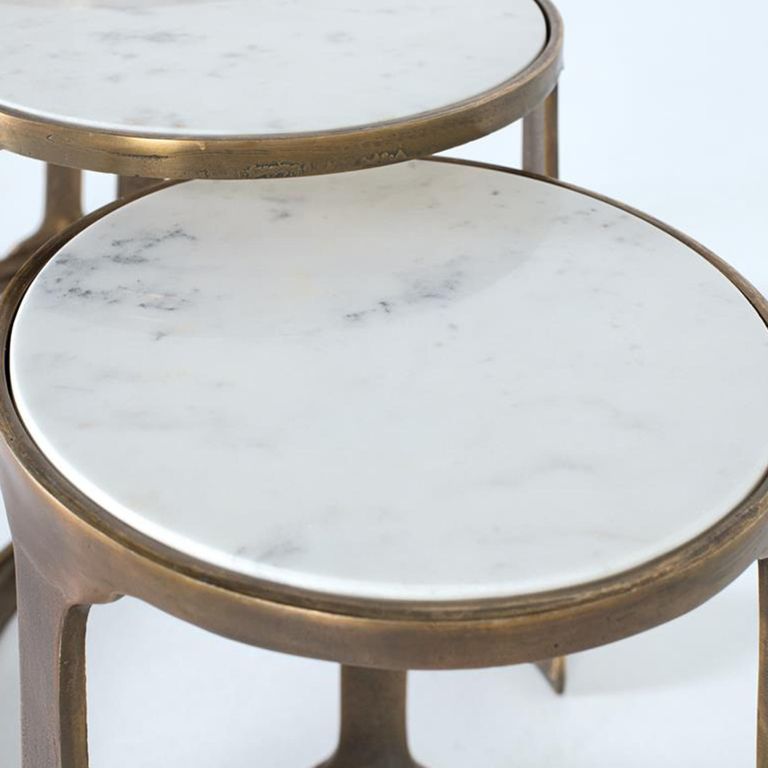 Pangaani Nest of Tables - White Marble and Metal - Round - Set of 3