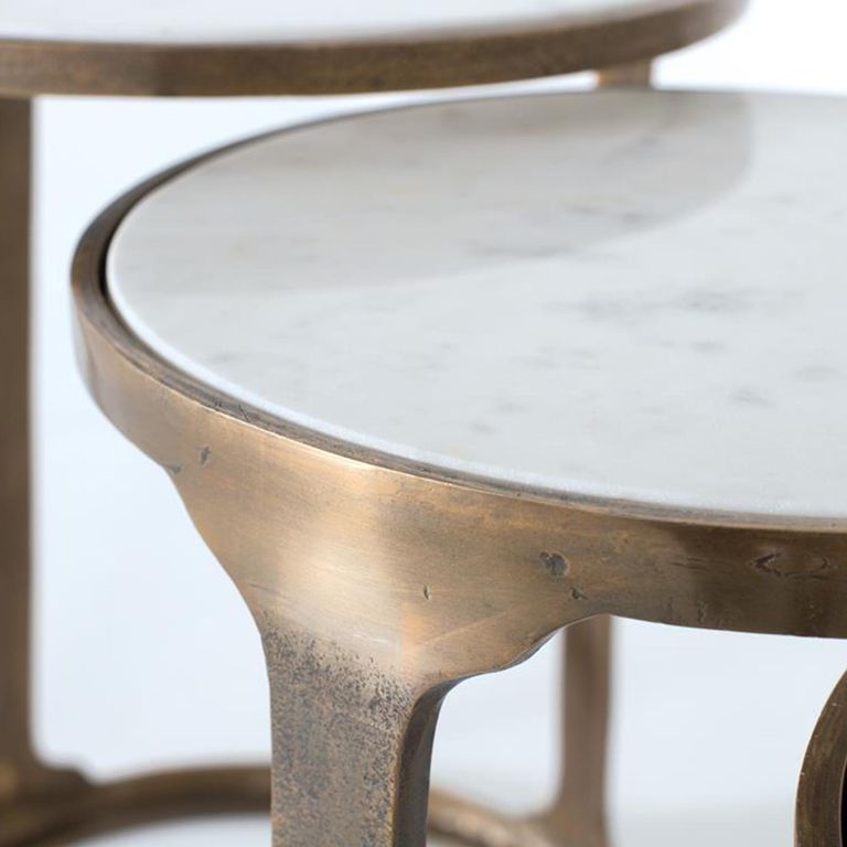 Pangaani Nest of Tables - White Marble and Metal - Round - Set of 3