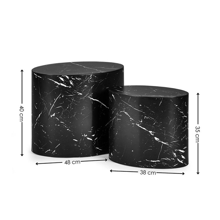 Toba Nest of Tables - Set of 2 - Oval - Black Marble Effect