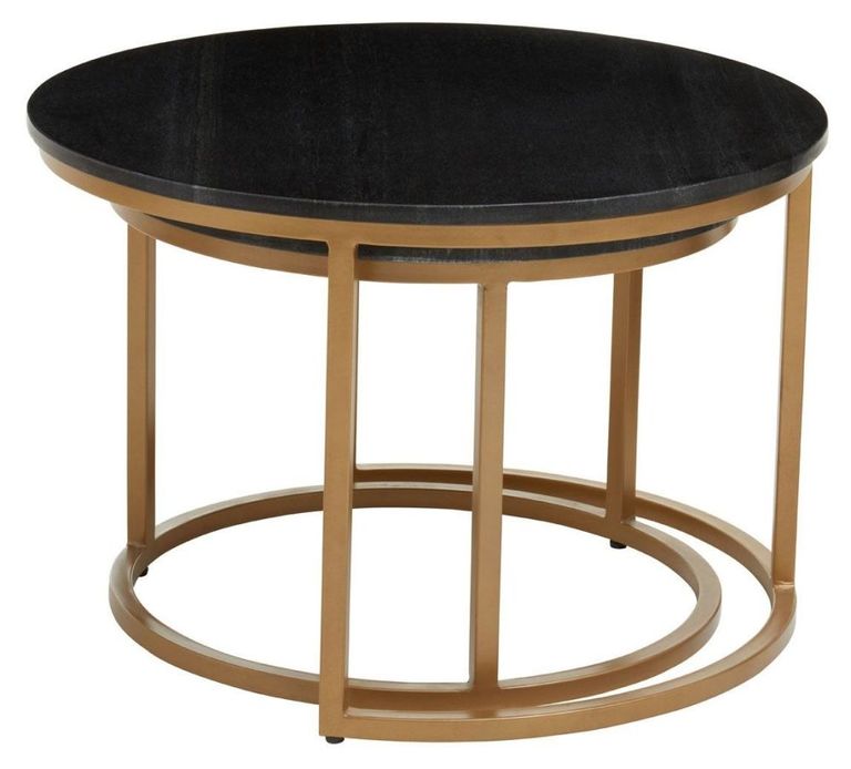 Varana Nest of Tables - Set of 2 - Black Marble with Gold - Round