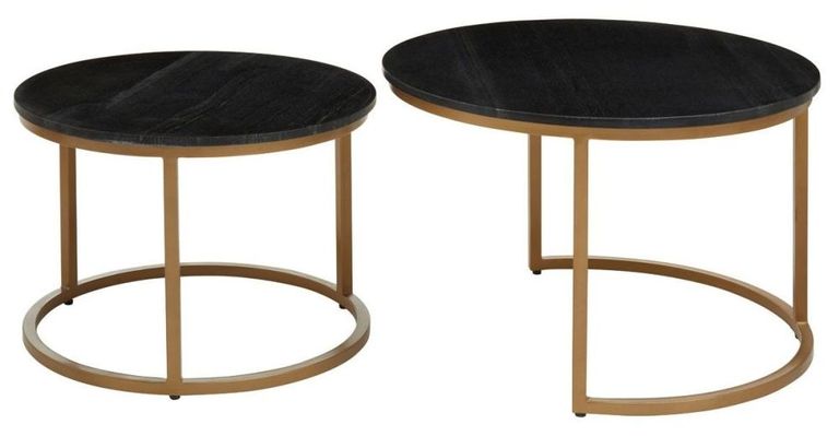 Varana Nest of Tables - Set of 2 - Black Marble with Gold - Round
