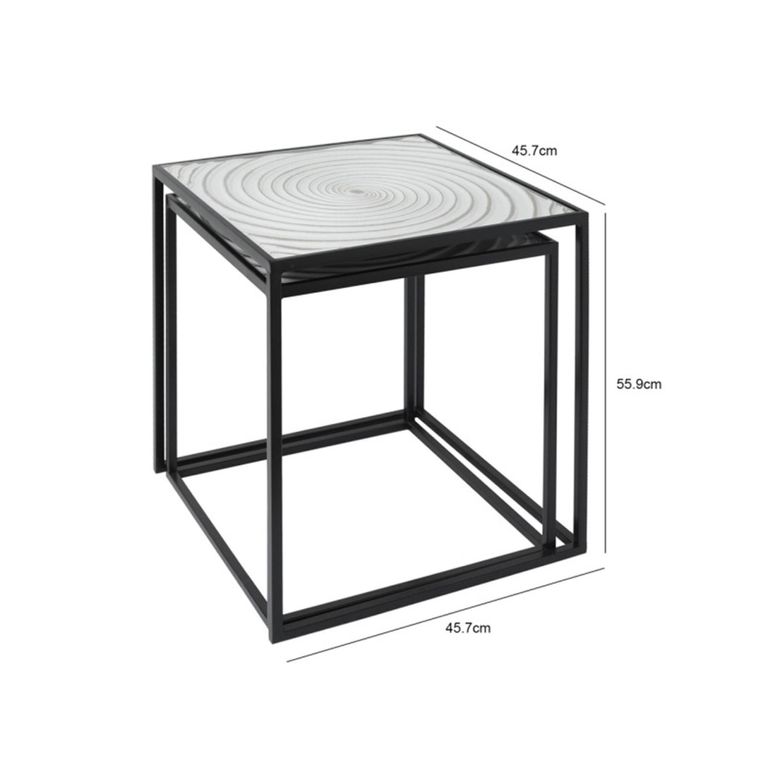 Nest of 2 Tables - Square - White Glass and Black Metal