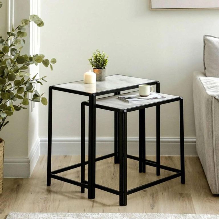 Nest of Tables - White Marble and Black Metal - Set of 2