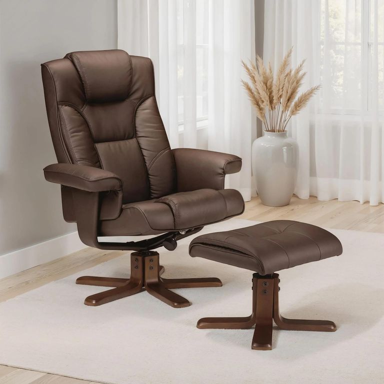 Malmo Brown Faux Leather Recliner Chair - with Footstool