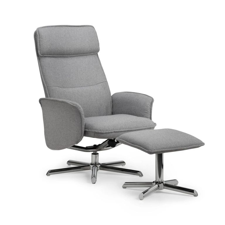 Aria Grey Fabric Recliner Chair - with Footstool