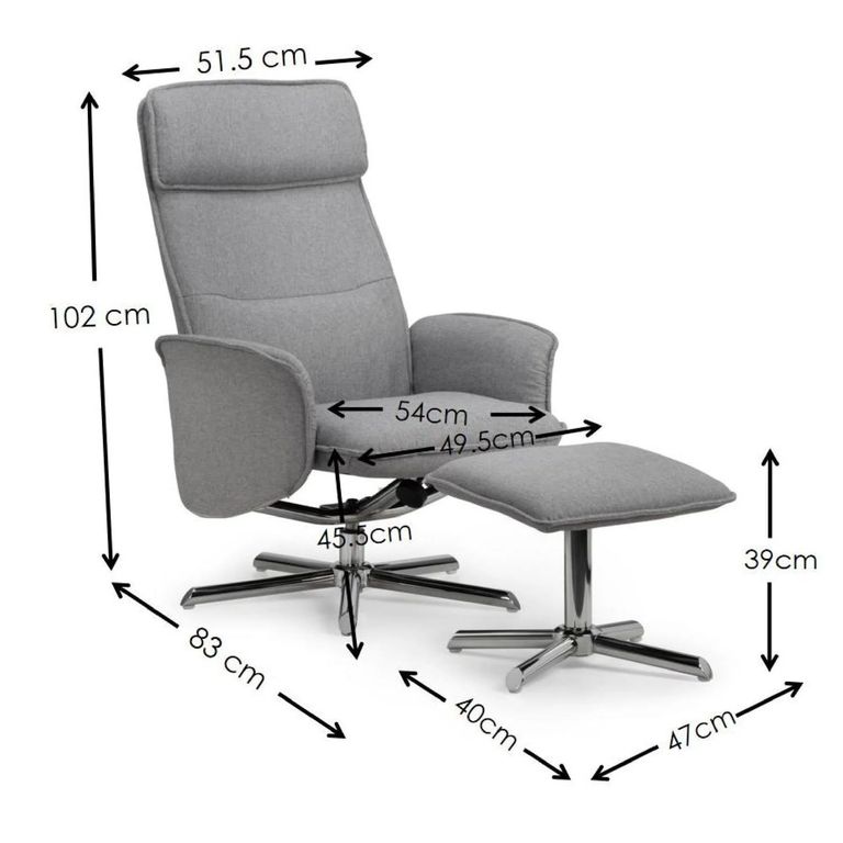 Aria Grey Fabric Recliner Chair - with Footstool