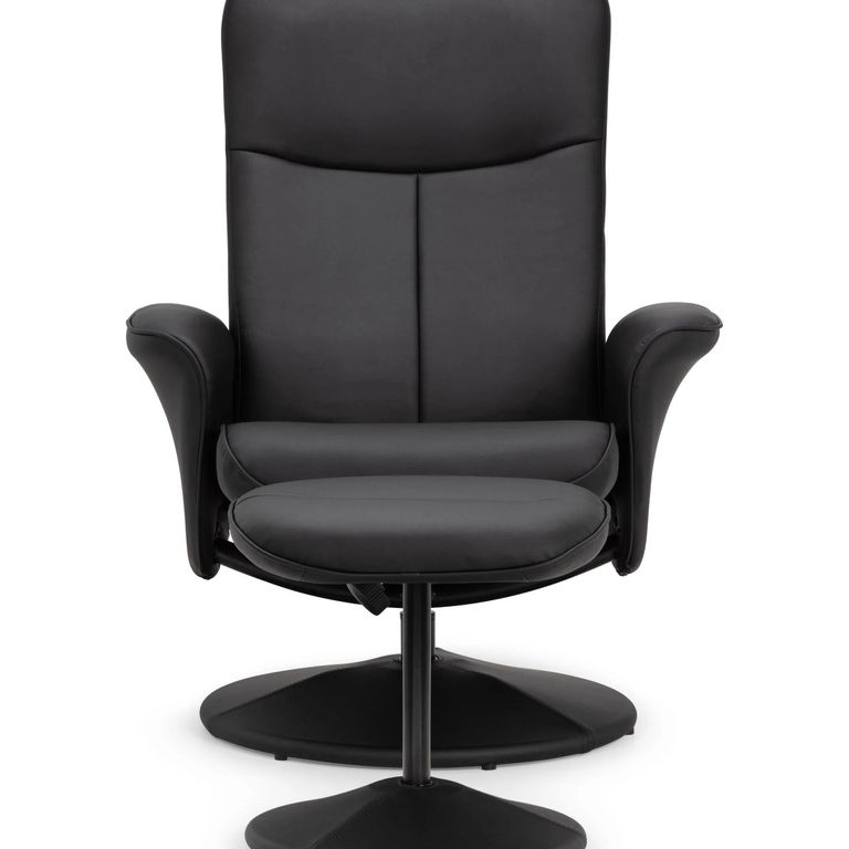 Lugano Black Faux Leather Recline Chair - with Footstool