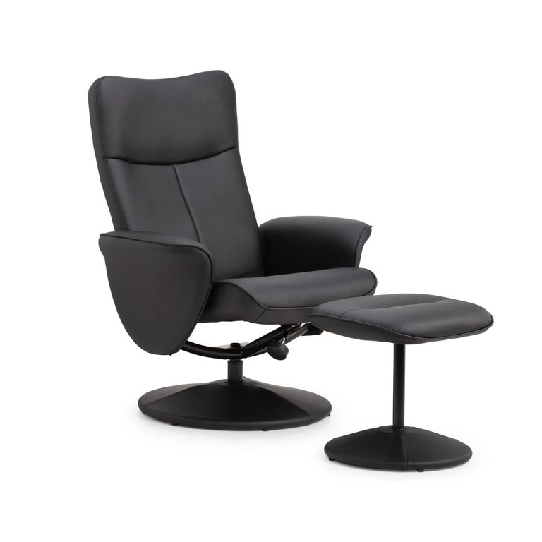 Lugano Black Faux Leather Recline Chair - with Footstool