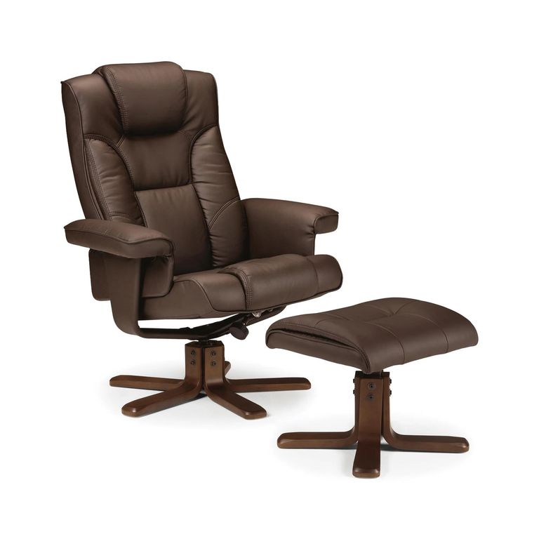 Malmo Brown Faux Leather Recliner Chair - with Footstool
