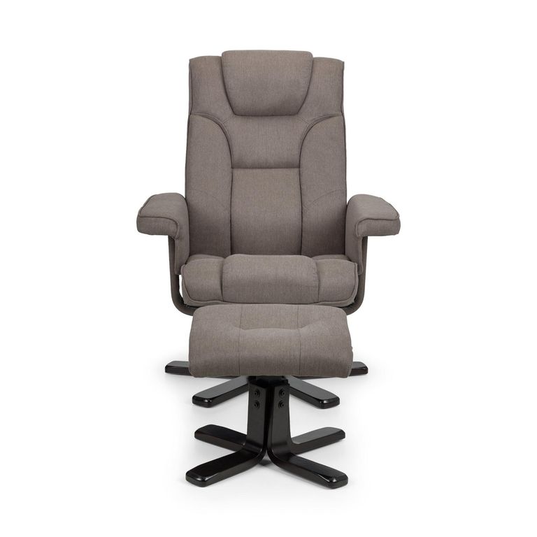 Malmo Grey Fabric Recliner Chair - Swivel - with Footstool