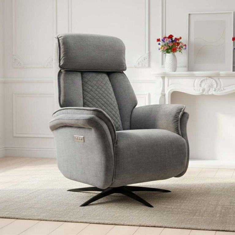 Evoque Swivel Electric Recliner Armchair - Grey Fabric