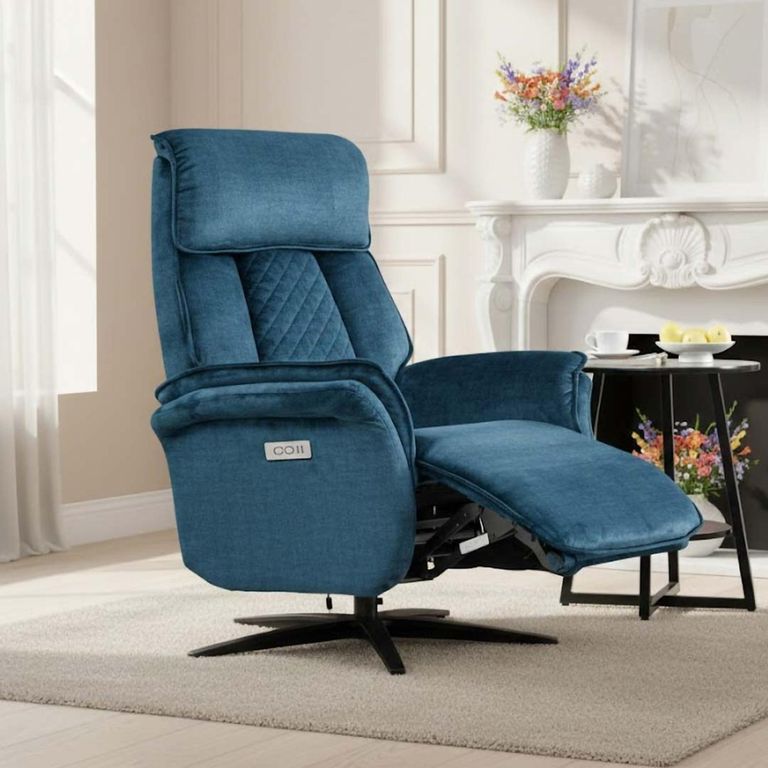 Evoque Swivel Electric Recliner Armchair - Blue Fabric