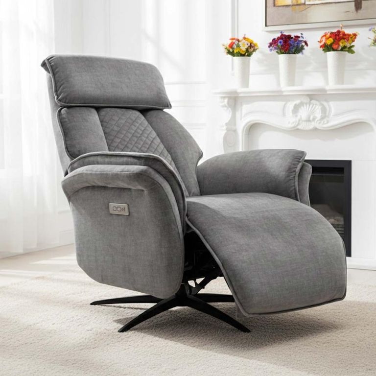 Evoque Swivel Electric Recliner Armchair - Grey Fabric