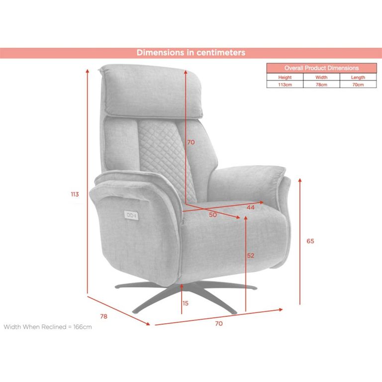 Evoque Swivel Electric Recliner Armchair - Grey Fabric