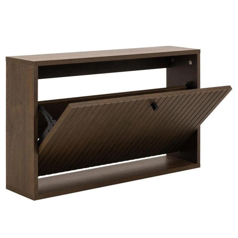 Albany Shoe Cabinet - Wall Mounted - Ribbed Smoked Oak