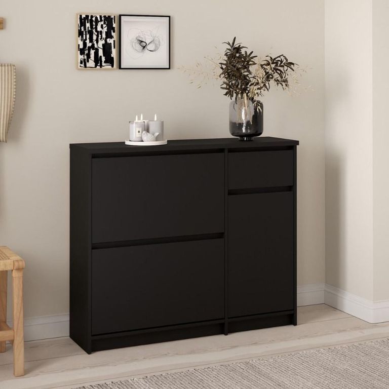 Naia Shoe Cabinet - 3 Door - 1 Drawer - Matt Black