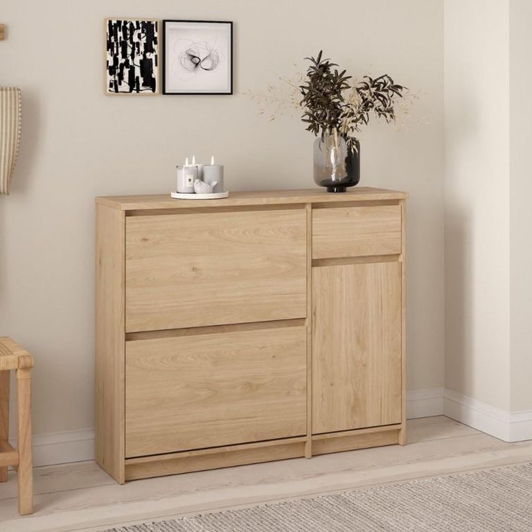Naia Shoe Cabinet - 3 Door - 1 Drawer - Oak