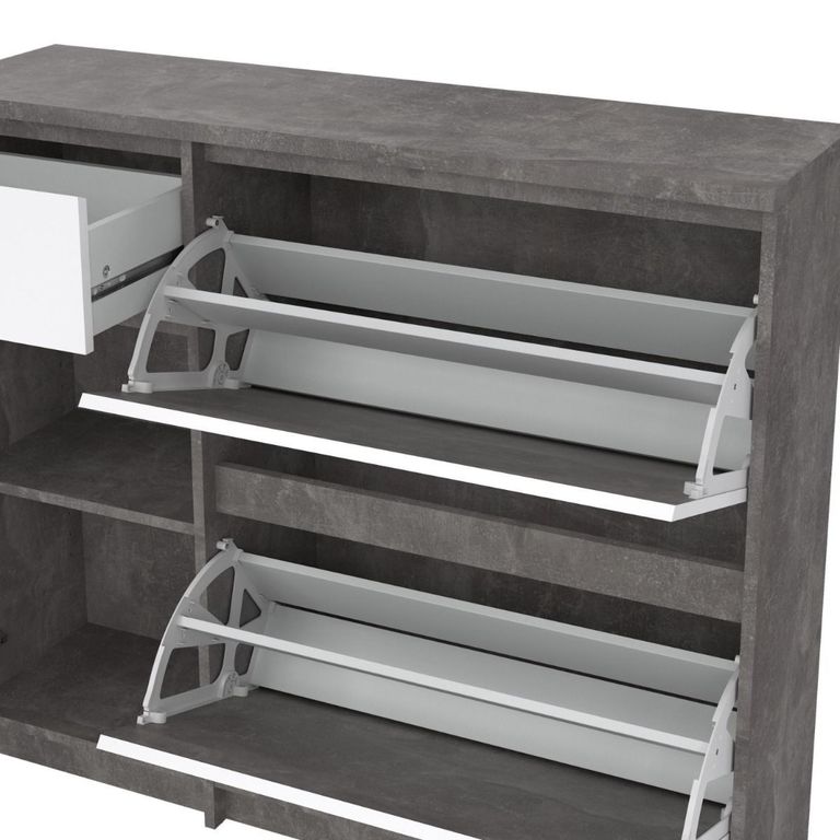 Naia Shoe Cabinet - 3 Door - 1 Drawer - Concrete and White Gloss