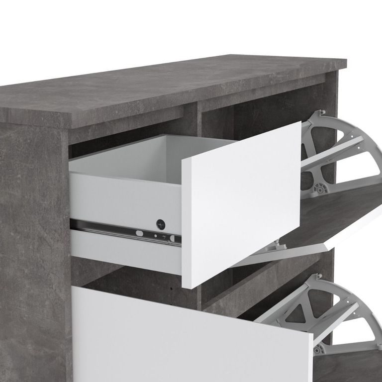 Naia Shoe Cabinet - 3 Door - 1 Drawer - Concrete and White Gloss