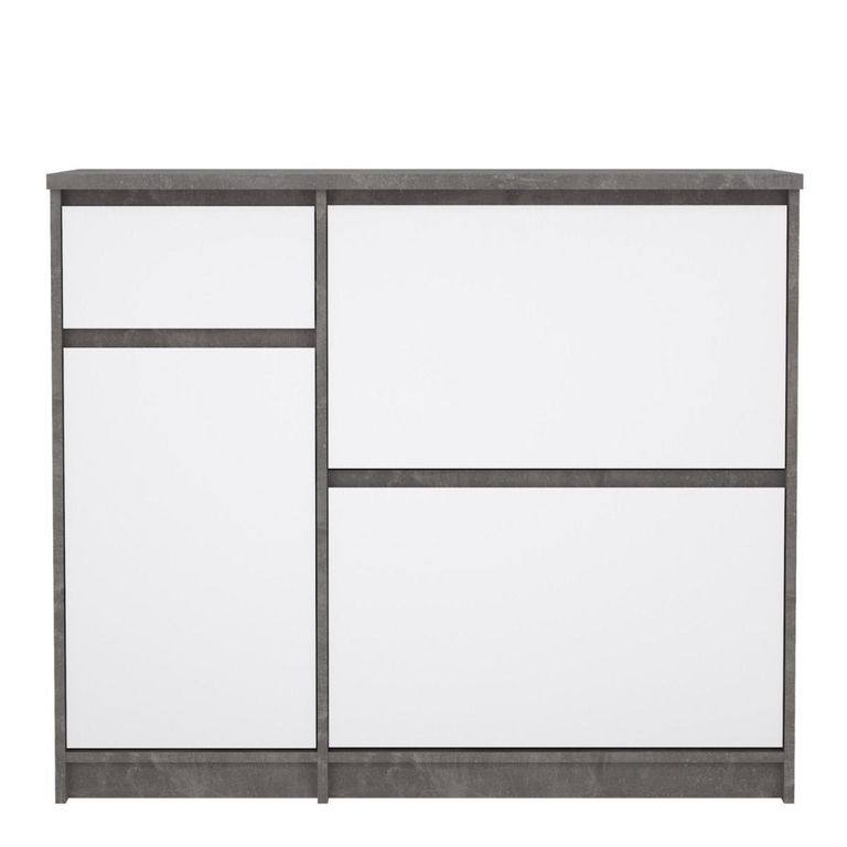 Naia Shoe Cabinet - 3 Door - 1 Drawer - Concrete and White Gloss