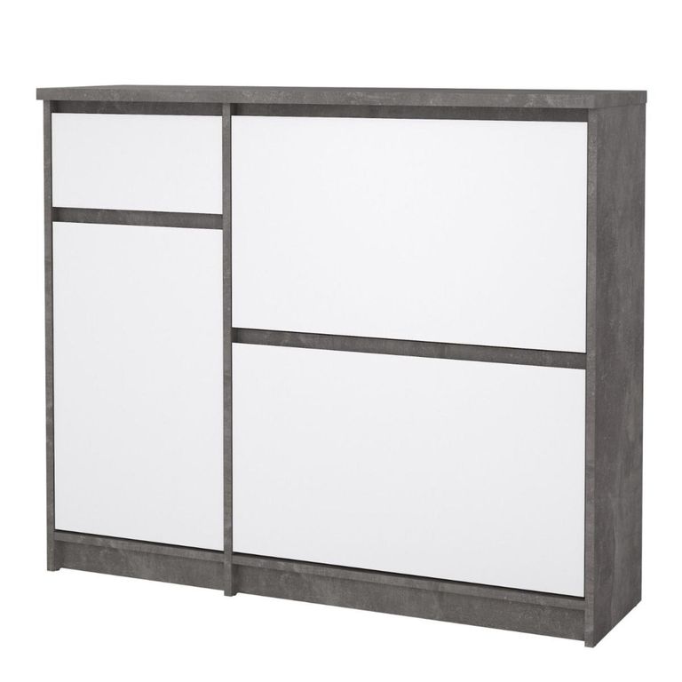 Naia Shoe Cabinet - 3 Door - 1 Drawer - Concrete and White Gloss