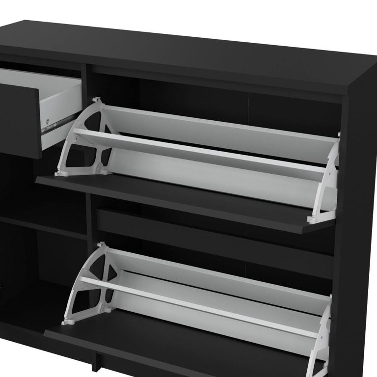 Naia Shoe Cabinet - 3 Door - 1 Drawer - Matt Black