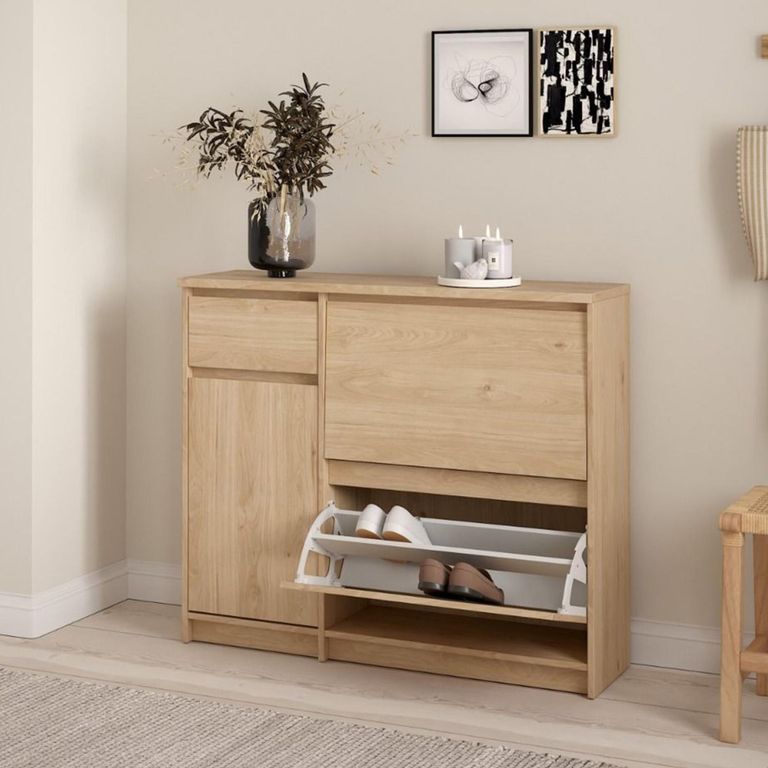 Naia Shoe Cabinet - 3 Door - 1 Drawer - Oak