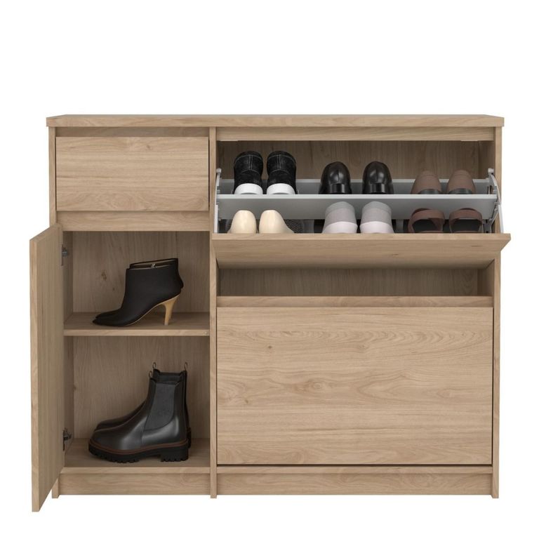 Naia Shoe Cabinet - 3 Door - 1 Drawer - Oak