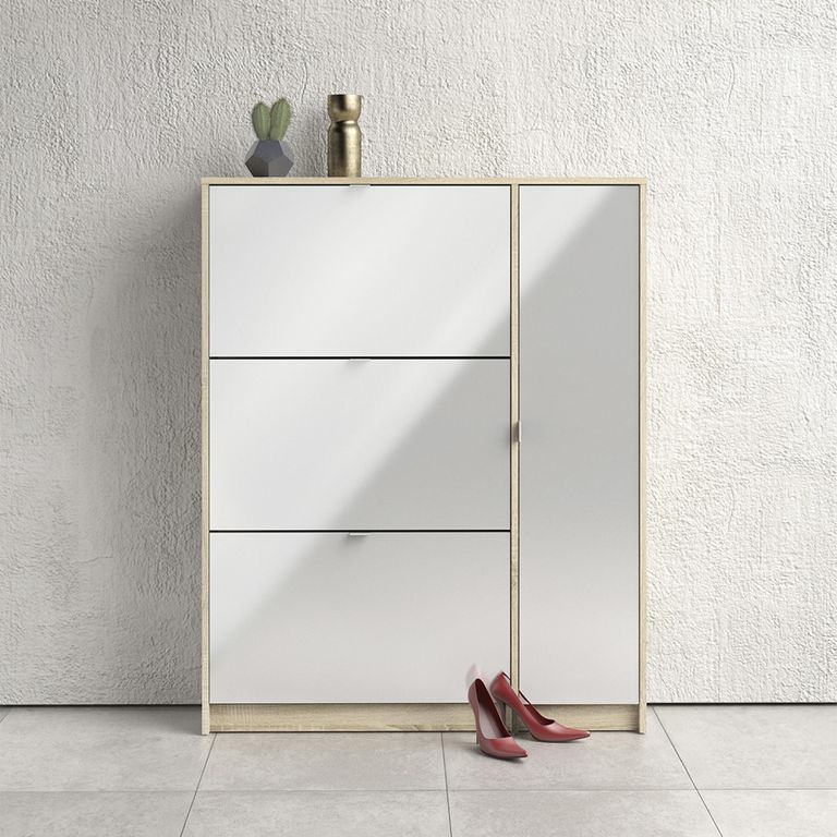 Shoe Cabinet - 1 Door - 3 Drawer - Oak