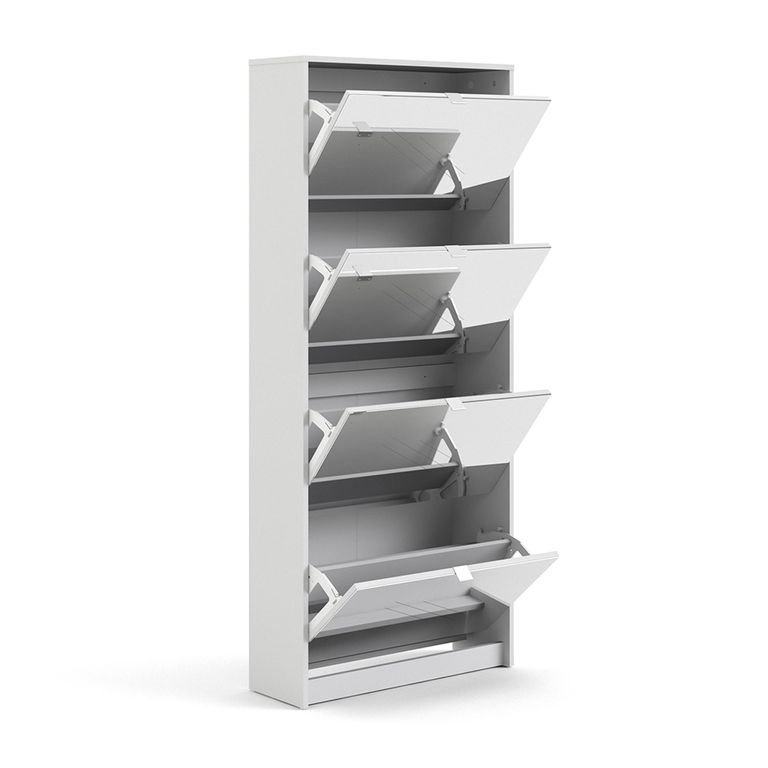 Shoe Cabinet - 4 Mirrored Door - White