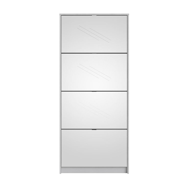 Shoe Cabinet - 4 Mirrored Door - White