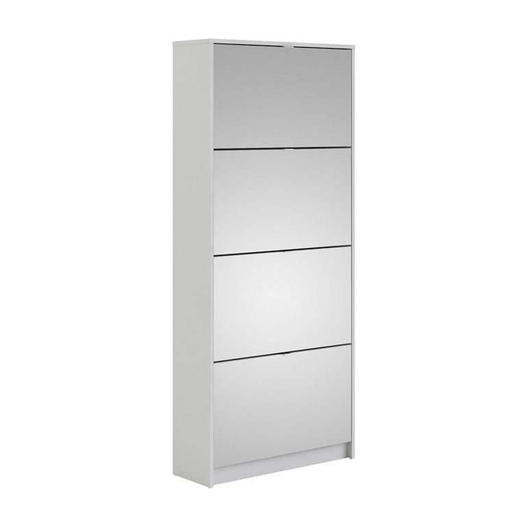 Shoe Cabinet - 4 Mirrored Door - White