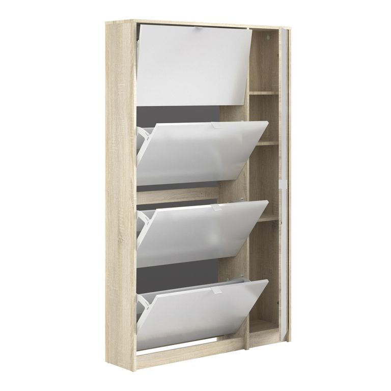 Shoe Cabinet - 5 Mirrored Door - Oak