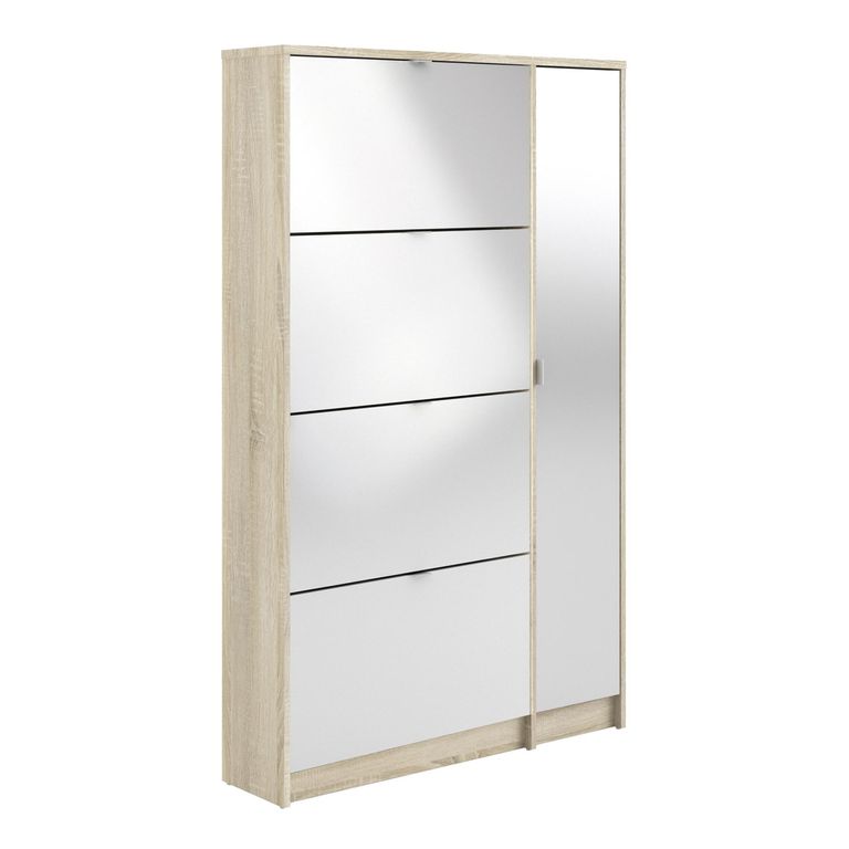 Shoe Cabinet - 5 Mirrored Door - Oak