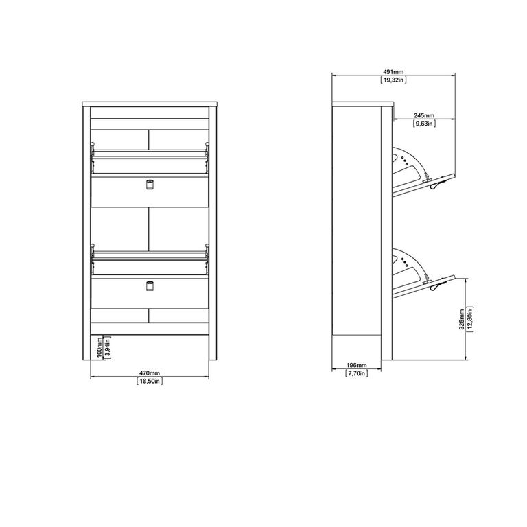 Madrid Shoe Cabinet - 2 Drawer - Door - White