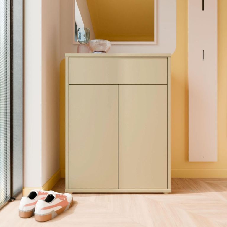 Alice Springs Shoe Cabinet - 2 Door - 1 Drawer - Compact - Butter Yellow