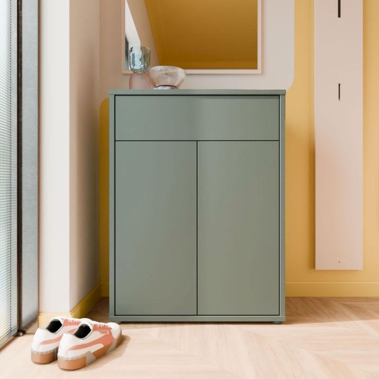Alice Springs Shoe Cabinet - 2 Door - 1 Drawer - Compact - Sage Green