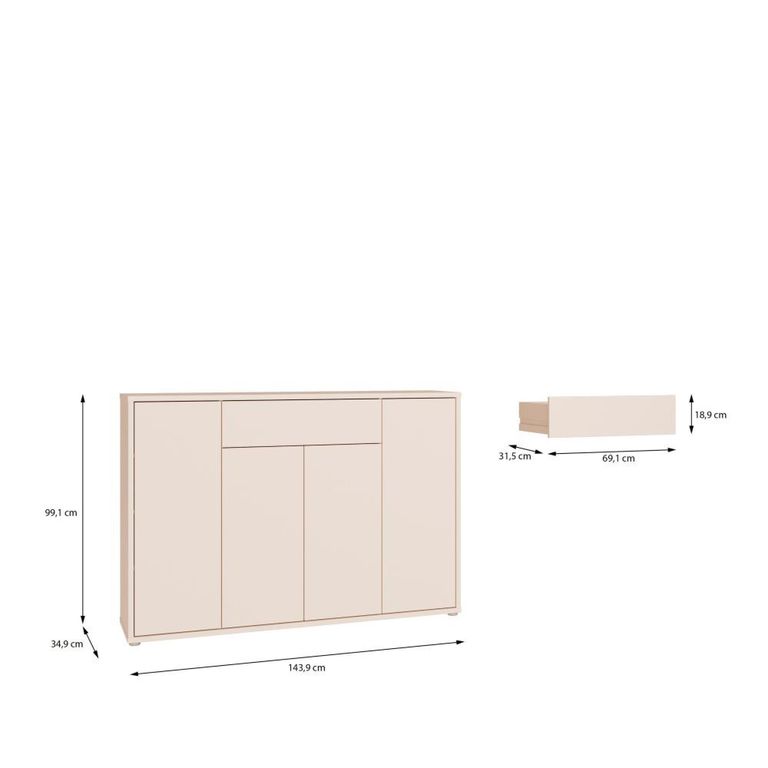Alice Springs Shoe Cabinet - 4 Door - 1 Drawer - Sand