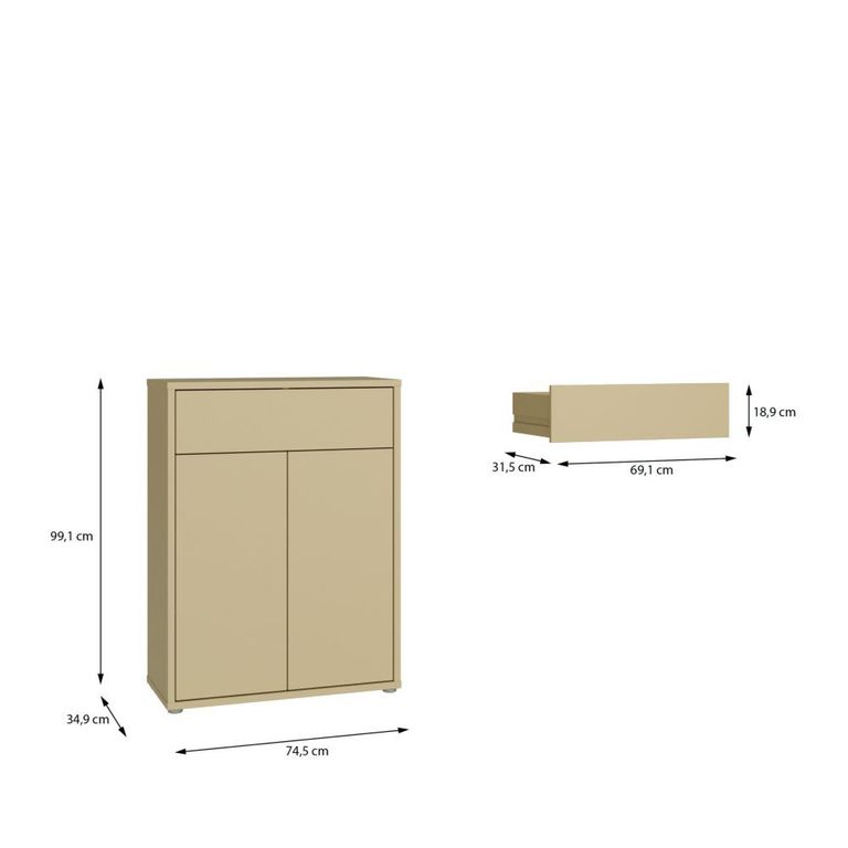 Alice Springs Shoe Cabinet - 2 Door - 1 Drawer - Compact - Butter Yellow
