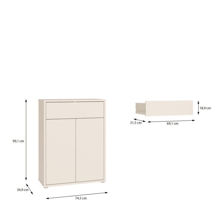 Alice Springs Shoe Cabinet - 2 Door - 1 Drawer - Compact - Sand