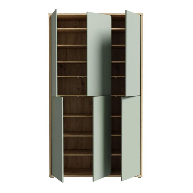 Alice Springs Shoe Cabinet - 6 Door - Artisan Oak and Sage Green