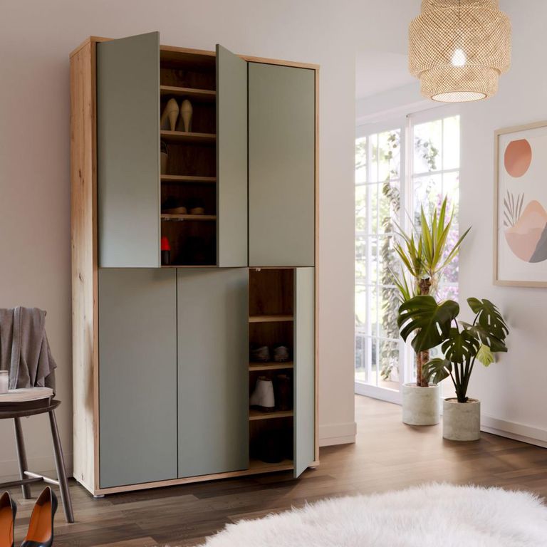 Alice Springs Shoe Cabinet - 6 Door - Artisan Oak and Sage Green