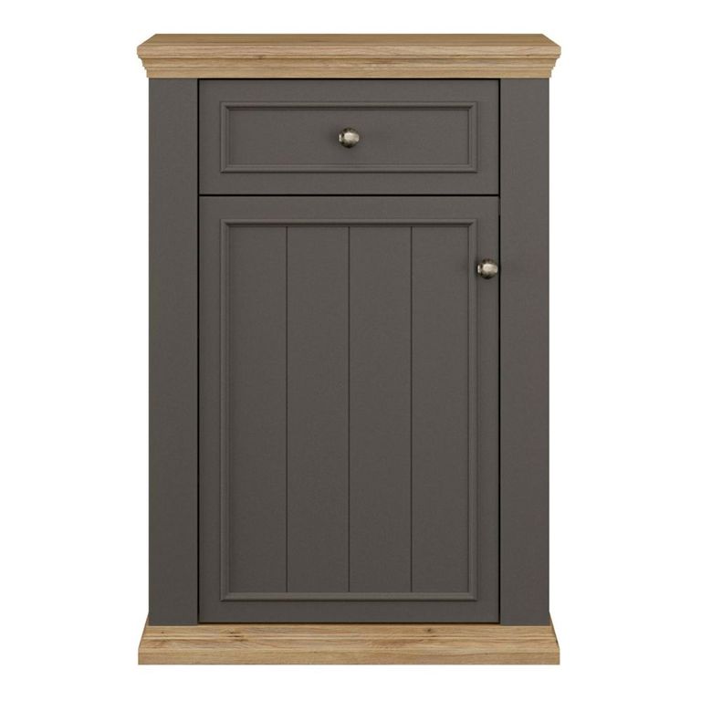Pontypool Shoe Cabinet - 1 Door - 1 Drawer - Dark Grey and Light Oak