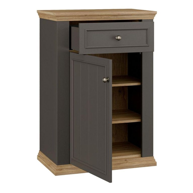 Pontypool Shoe Cabinet - 1 Door - 1 Drawer - Dark Grey and Light Oak