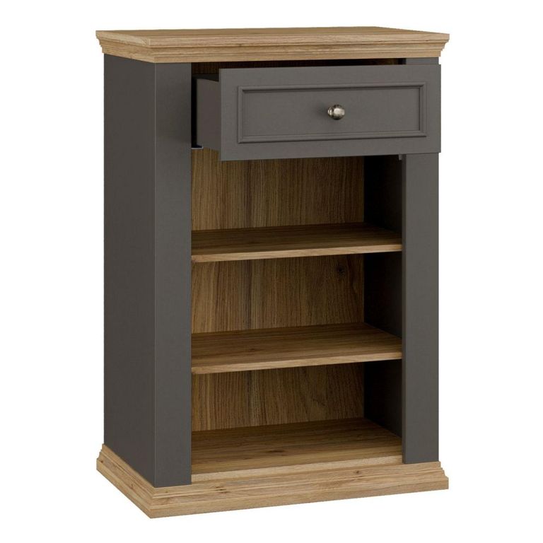 Pontypool Shoe Cabinet - 1 Door - 1 Drawer - Dark Grey and Light Oak