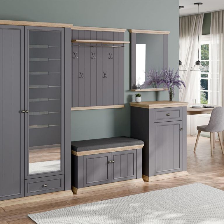 Pontypool Shoe Cabinet - 1 Door - 1 Drawer - Dark Grey and Light Oak