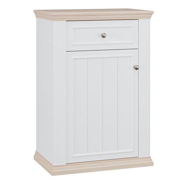 Pontypool Shoe Cabinet - 1 Door - 1 Drawer - White and Riva Oak